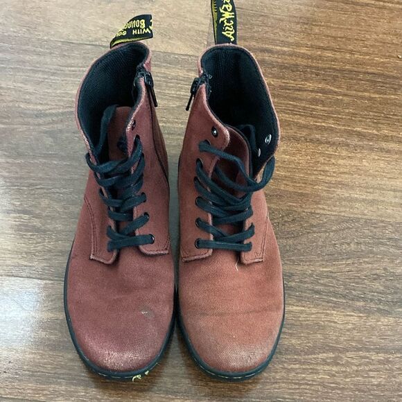 Dr. Martens Kids Red Canvas Boots Sz 3 - Picture 1 of 7